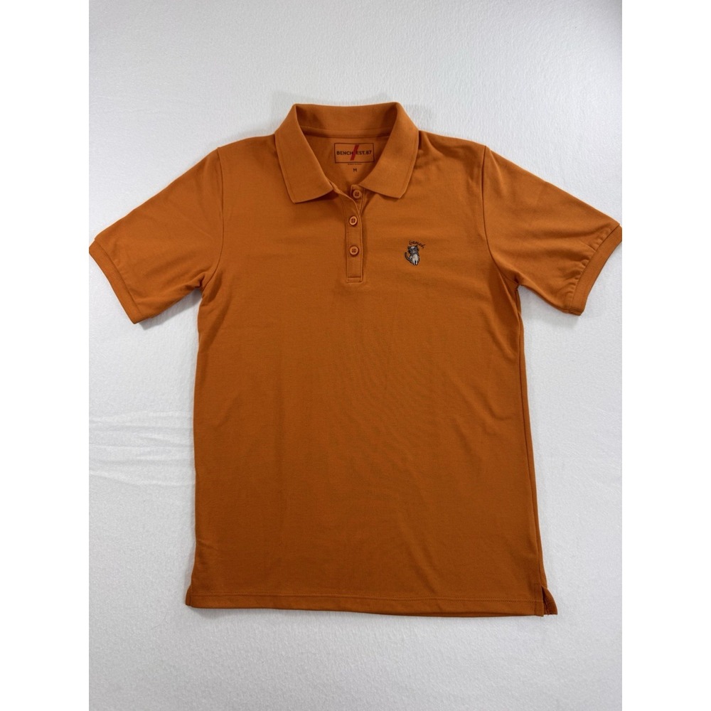 Bench/ Est.87 Polo Shirt Men M Orange Cat Embroidered Combed Cotton Blend EUC